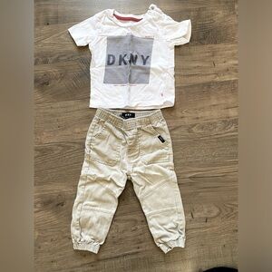 DKNY boy outfit 18 months white T-shirt & tan joggers